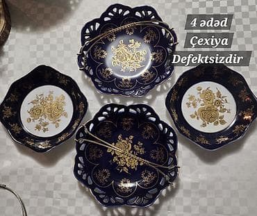 güll: Boşqablar, 4 ədədli dəst, rəng - Göy, Farfor, Çexiya — 1