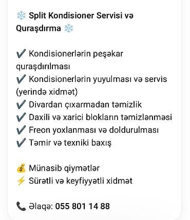 ikinci el soyuducular: Təmir, Split kondisionerlər, Quraşdırılma — 1