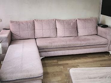 rumıniya mebeli: Künc divanı – L formalı, geniş oturacaqlı, 4 iri bel yastığı ilə — 1