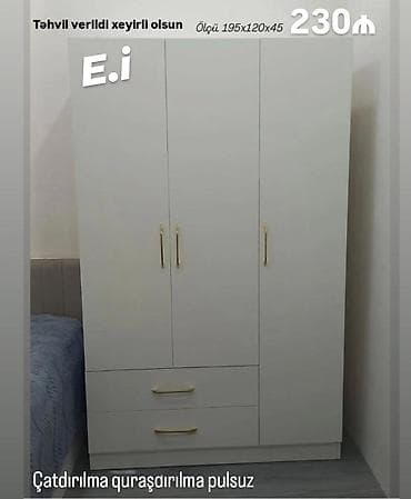 3 qapili dolab: 3 qapılı, Siyirməli, Ağ, Açılan, Düz dolab — 1