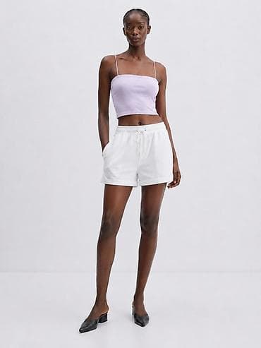 aşbaz geyim: Lilov rəngli rib fakturalı crop top - Model: Spagetti askılı, düz — 2