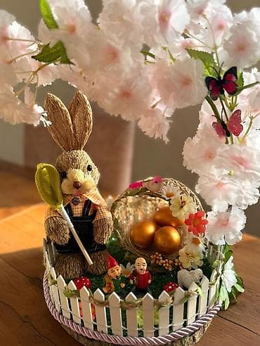 mini drel satilir: Bahar temalı dekorativ kompozisiya - Kompozisiya dairəvi taxta əsas — 2