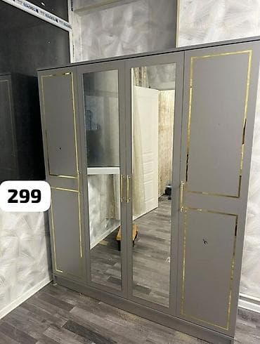 Ev üçün mebel: Yeni, 4 qapılı, Güzgülü, Boz, Açılan, Düz dolab — 1