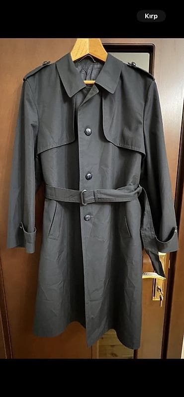 payız paltarları: Klassik tünd boz rəngli trençkot - Model: ikiqat düyməli görünüşlü — 2