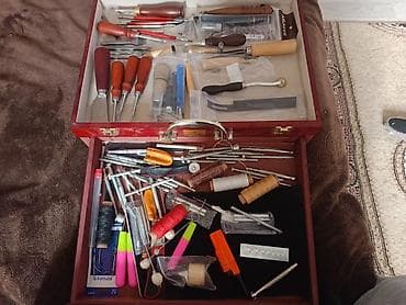 Mexaniki əl alətləri: Dəri və əl işləri üçün peşəkar alət dəsti – taxta qutuda tam komplekt — 1