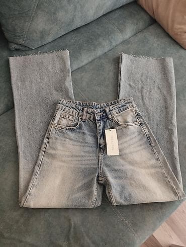 cins salvar: TrendYol qadın cins şalvarı - Model: geniş kəsimli (wide leg), düz — 1