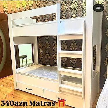 cilcıraq modelləri: İki mərtəbəli uşaq çarpayıları – ağ rəngdə, müasir dizayn — 2