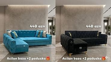 kreslo oyun: Künc divan dəsti – açılan baza sistemi ilə. - Qiymət: 440 AZN (şəkildə — 1