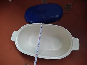 cay qabi: Mavi emallı qapaqlı dəmir bişirmə qabı - Material: qalın metal — 4