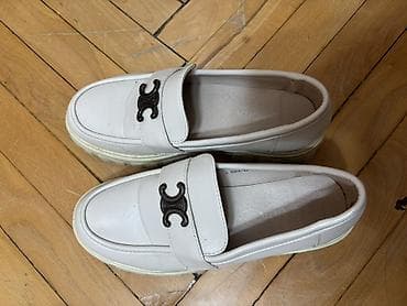 gb deri: Qadın loaferləri – ağ rəng, qalın platformalı - Model: loafer — 2