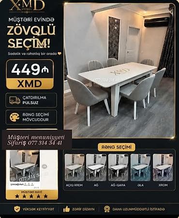 XMD Mebel – Zövqlü seçim! Yemək otağı dəsti: - Düzxətli, modern masa