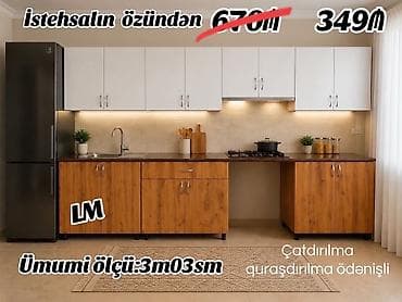 Mətbəx mebeli: Mətbəx mebeli dəsti – LM modeli - Ümumi ölçü: 3 m 03 sm - Yuxarı — 1