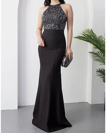 Ətəklər: Qadın gecə/ziyafət donu – qara, parıltılı detallarla - Model: Uzun — 1