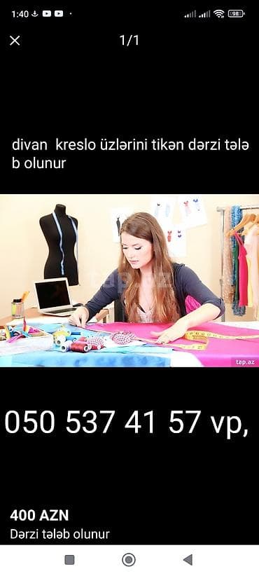 Divan kreslo üzlərini tikən dərzi tələb olunur əmək haqqı işlərə lalafo.az -da Divan kreslo üzlərini tikən dərzi tələb olunur əmək haqqı işlərə