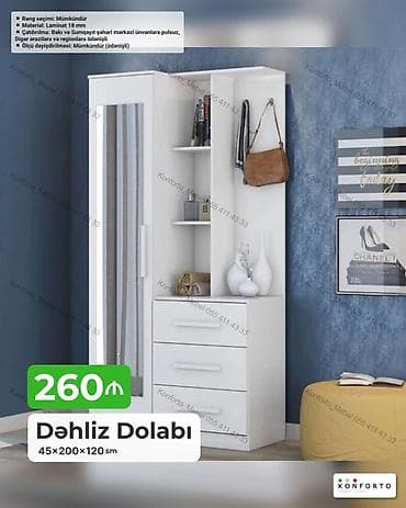 Dəhliz Dolabı – 45×200×120 sm - Material: 18 mm laminat - Rəng — 1