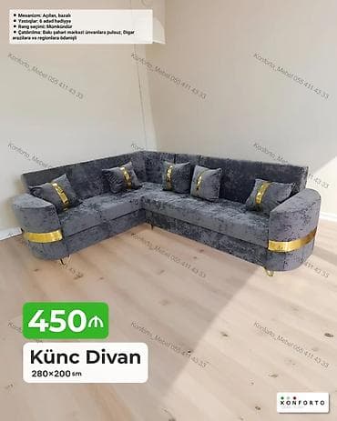 kreditle kunc divanlar: Künc divan – 280×200 sm - Mexanizm: açılan, bazalı (yataq funksiyası — 1