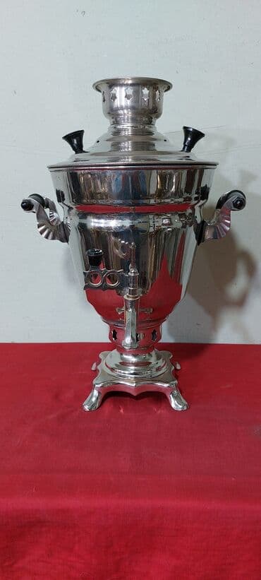 купить чайник в баку: Klassik samovar dəsti - Material: cilalanmış metal korpus (gümüşü və — 2