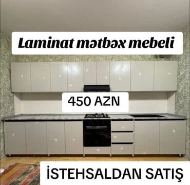 Mətbəx mebeli: Mətbəx mebeli, laminat materialdan hazırlanmışdır. Dolablar yuxarı və