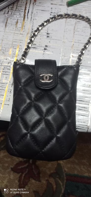 Сумки: Chanel mini çanta – zəncirli asqılı - Material: qara rəngli, romb — 1