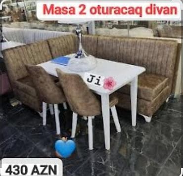 Mətbəx üçün, Yeni, Açılmayan, Dördbucaq masa, 2 stul