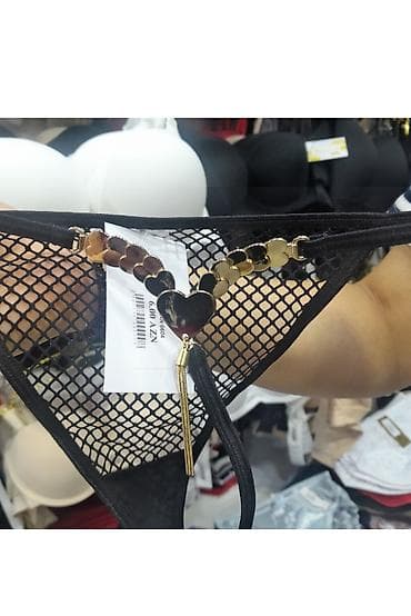 stringer alt geyimi: Qara torlu string tərzi alt paltarı - Material: elastik tor parça — 1