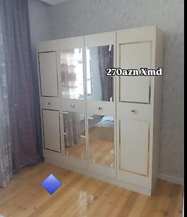 Yeni, 4 qapılı, Güzgülü, Digər rəng, Digər material, Açılan, Düz dolab