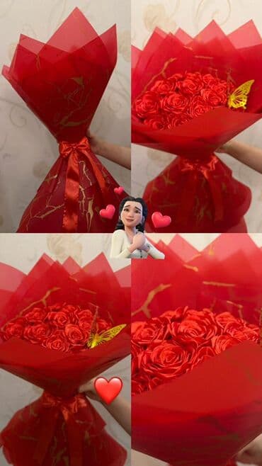 Qırmızı gül buketi – hədiyyəlik kompozisiya - Tərkib: çoxsaylı