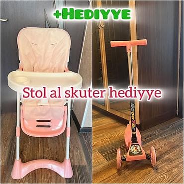 yun corab: Uşaqlar üçün yemək stolu + hədiyyə skuter - Komplekt: çəhrayı rəngli — 1