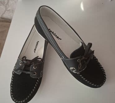 женские мокасины на шнурках: Tekiner qadın mokasinləri Geyinəlməyib - Rəng: qara (ağ tikiş — 1