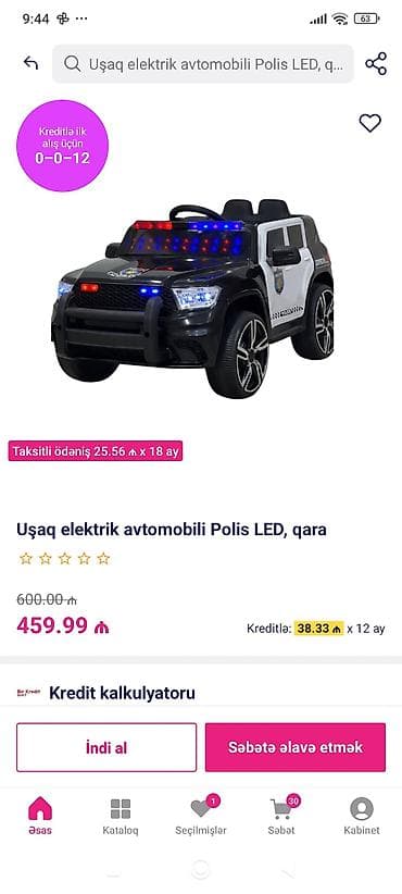 Uşaq elektrik avtomobili – Polis LED, qara - Realistik polis dizaynı