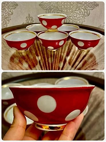 Çay dəsti, rəng - Qırmızı, Farfor — 1