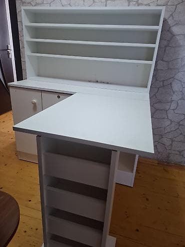 Ağ rəngli modul iş/recepsion masası - L formalı geniş iş səthi: əsas — 2