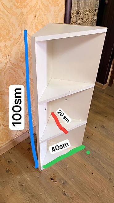 kitab refi mebel: Ağ rəngli bucaq tipli rəf - Ölçülər: hündürlük 100 sm, ön en 40 sm — 1