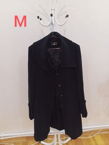 Qara rəngli qadın palto – M ölçü - Klassik düz kəsim, uzun model -