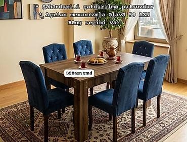 Qonaq otağı üçün, Açılan, Dördbucaq masa, 6 stul
