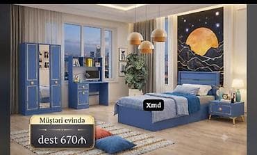 lol mebel: Uşaq/yeniyetmə otağı üçün mavi rəngli mebel dəsti. Dəst tərkibi: - — 1