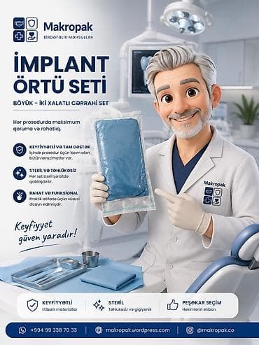 xbox one fat: 🦷 İMPLANT ÖRTÜ SETİ Böyük — iki xalatlı cərrahi implant örtü seti — 1