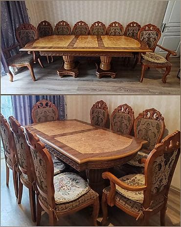 Qonaq otağı üçün, İşlənmiş, Açılan, Dördbucaq masa, 8 stul