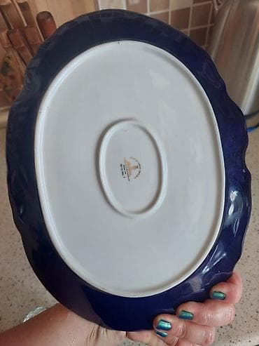 Kobalt-mavi və ağ rəngli dekorativ porselen qab - İstehsalçı/nişan — 2