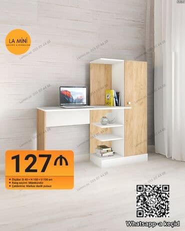 kitab skafı: Masa və rəf sistemi – LA MINI dizaynı - Ölçülər: D 40 × H 150 × U 150 — 1