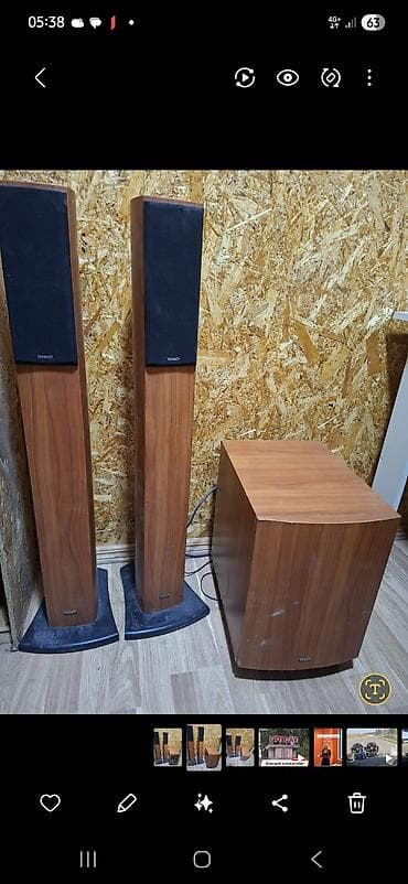 ev ucun kalonka: Tannoy akustik sistemi – 2 ədəd döşəmə tipli kolon və aktiv sabvufer — 1