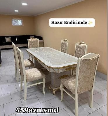 Klassik üslubda 6 nəfərlik yemək otağı dəsti. - Dəst: 1 masa + 6 stul