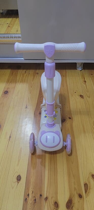 детский мотоцикл каталка: Uşaq üçün 3 təkərli skuter - Rəng: açıq bənövşəyi/ağ - Ön hissədə iki — 1