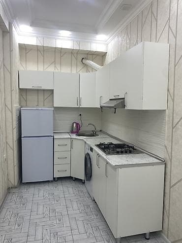 metbex mebelleri sifarisi: Ağ rəngdə müasir mətbəx mebeli dəsti - Üst və alt dolablar: ağ, düz — 3