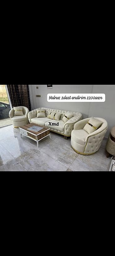 Lüks qonaq otağı dəsti Tərkibi: - 1 ədəd 3 nəfərlik divan - 2 ədəd