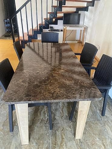 Mətbəx üçün, Açılmayan, Dördbucaq masa, 6 stul