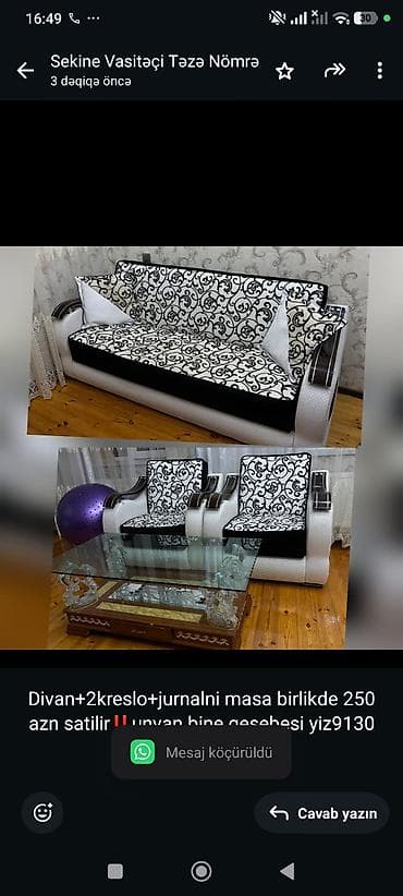 reception masa: Divan+2kreslo+jurnalni masa birlikde 250 azn satilir‼️unvan bine — 1