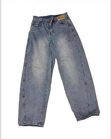 cins kurtqa: Geniş kəsimli mavi denim şalvar - Model: geniş paça, aşağı hissədə — 1