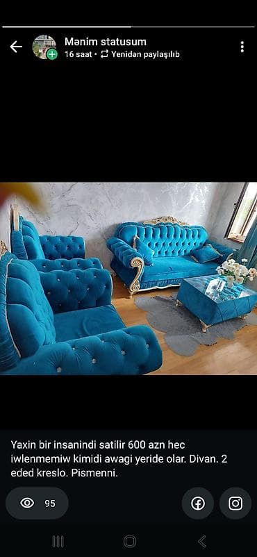 Mebel dəsti – divan + 2 ədəd kreslo - Stil: klassik/barokko
