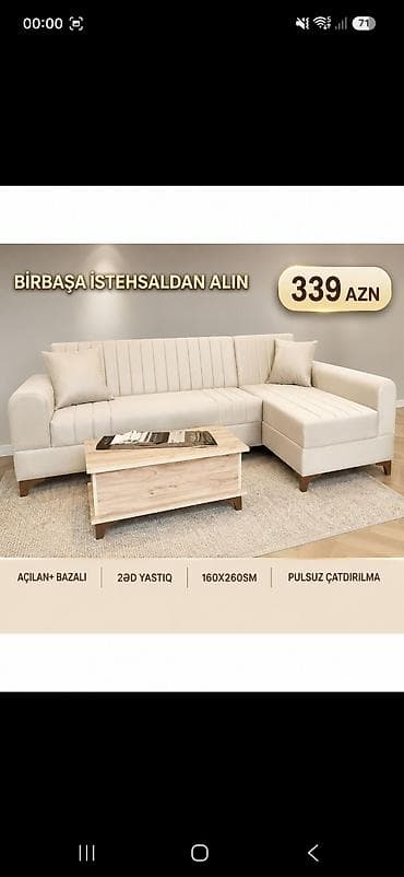 Məhsul: Künc divan (açılan və bazalı) - Rəng: krem/bej ton - Ölçü lalafo.az -da Məhsul: Künc divan (açılan və bazalı) - Rəng: krem/bej ton - Ölçü